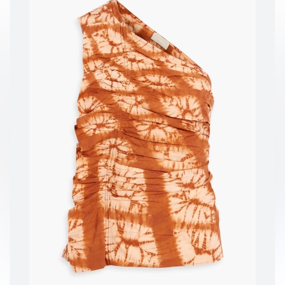 New! Ulla Johnson Senta one-shoulder ruffled tie-dyed cotton top 27575 - Picture 1 of 12